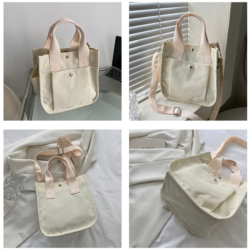 Bolsa de lona quadrada pequena para meninas, um ombro, monocromática, casual, japonesa, crossbody, verão, estudantes