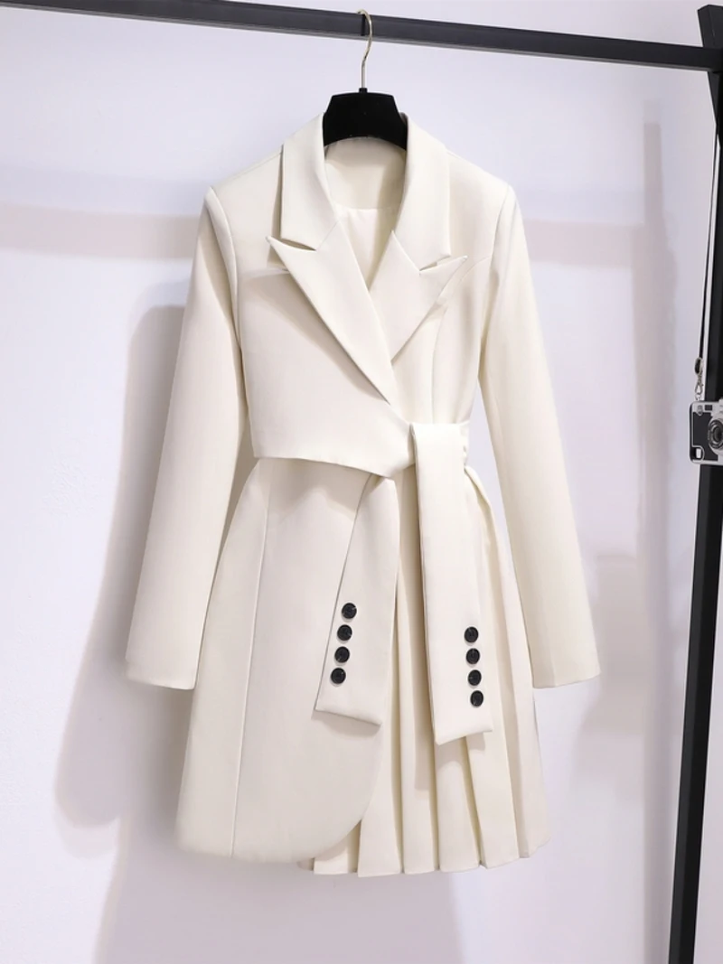 Blazer Women Spring New Fashion Women Clothing Suit Skirt Jacket Belt Waist Slim Suit Women Blazer Long Coat Black Blazers