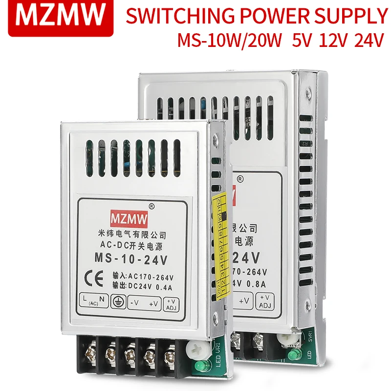 MZMW MS10 MS20 Series Switching Power Supply 10W 20W 5V 12V 24V 36V 48v Mini Size AC-DC Single Output MS-10-12 MS-20-24 MS-20-36