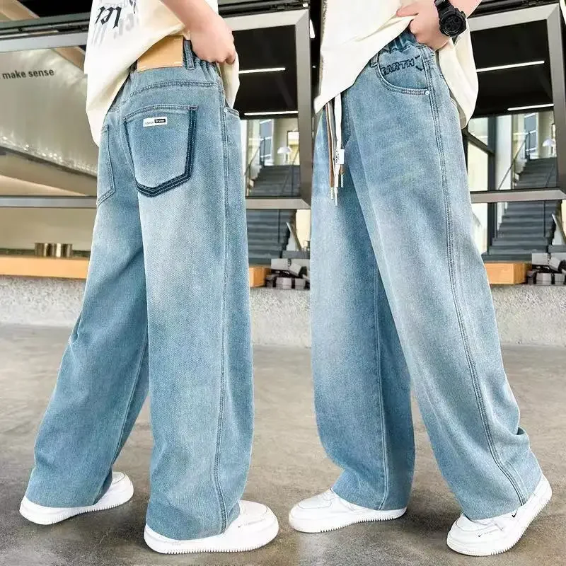 Boys And Girls Denim Wide Leg Pants 2025 Spring And Autumn Korean Version New Casual Straight Leg Wide Leg Pants Loose Jeans