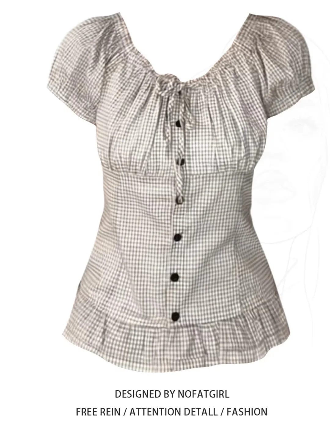 

Женская модная рубашка больших размеров в клетку с рюшами и коротким рукавом, летний топ 2026 года в корейском стиле, стройнящий силуэт, для повседневной носки