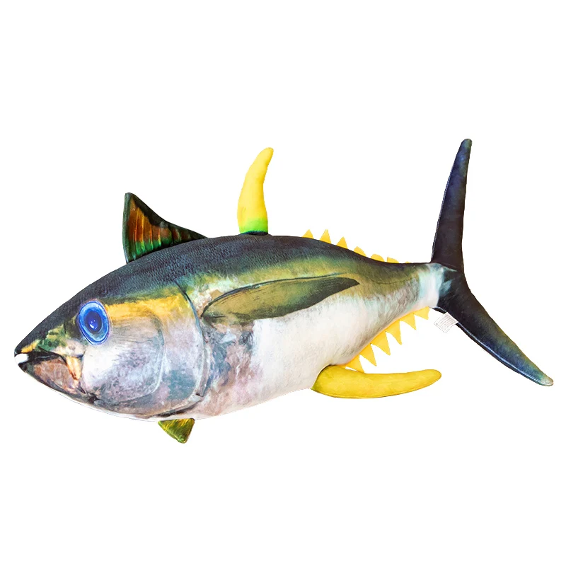 Simulation Yellowfin Tuna Plush Toys Stuffed Soft Bluefin Tuna Fish Pillow Ocean Fish Dolls Creative Gifts for Kids Sleep Pillow