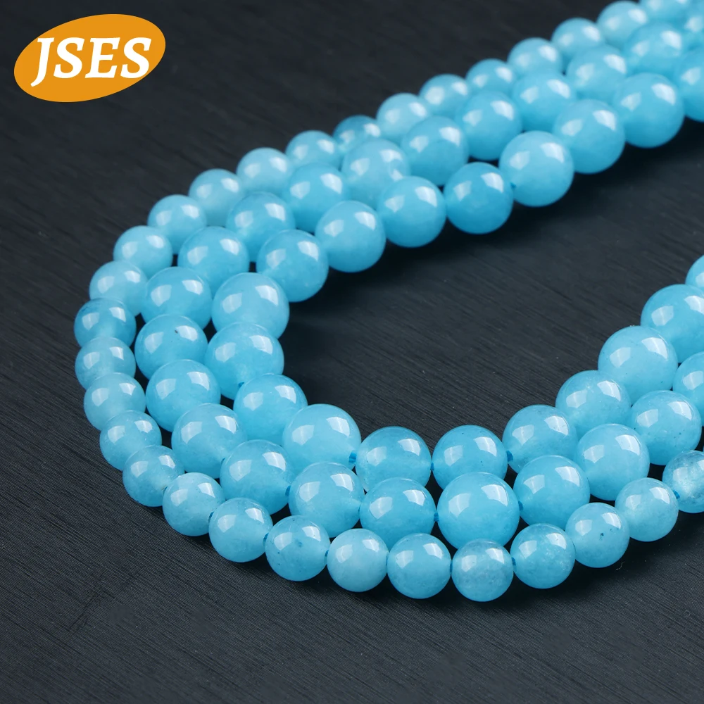 AA Natural Cyan Agate Chalcedony 15‘’ Strand Beads for Jewelry Making Bracelets Necklace Wholesale DIY Beads Accessories