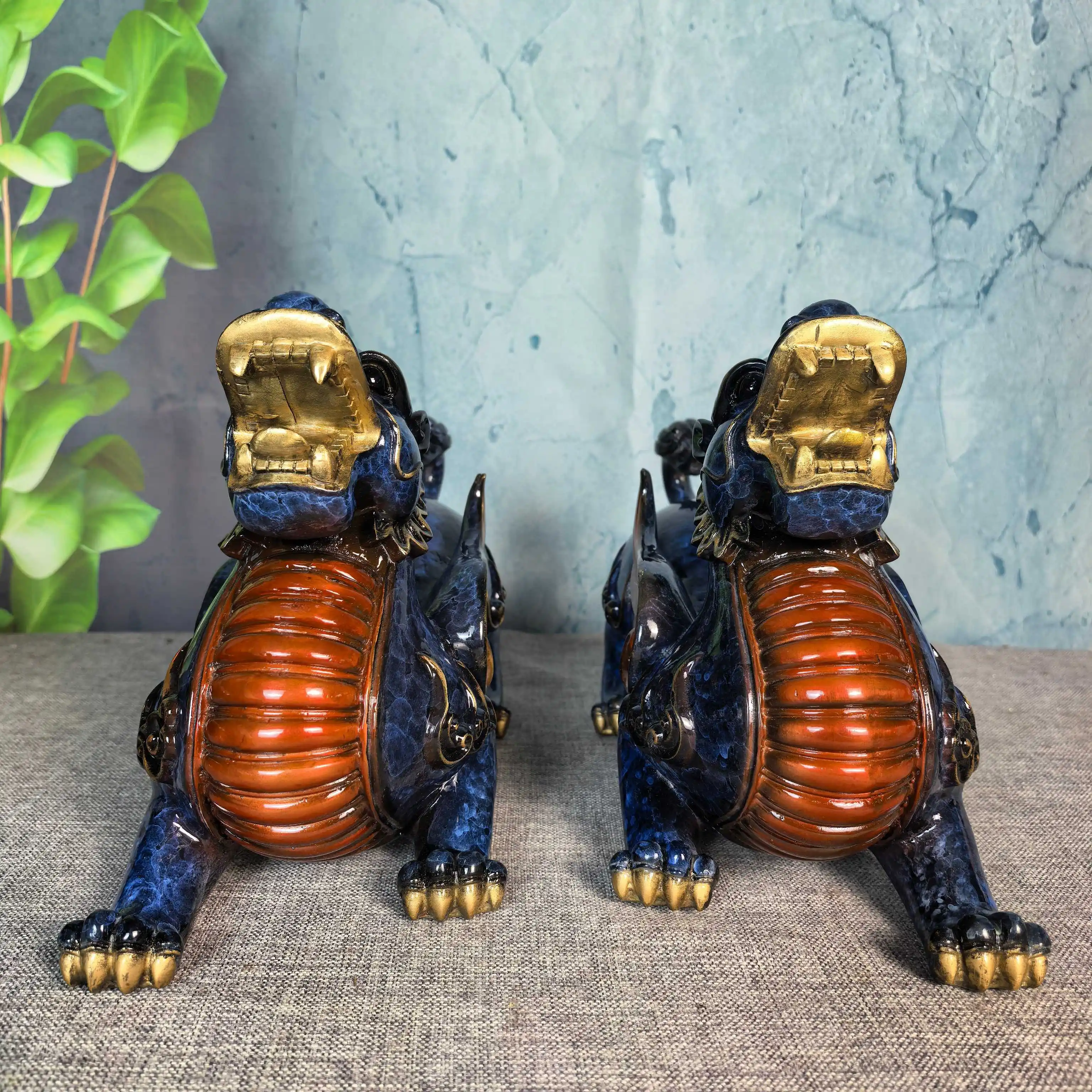 Old Brass Copper Color Pixiu Statue brave troops Divine Beast Statue a pair Amass wealth Ornaments Town house Exorcism