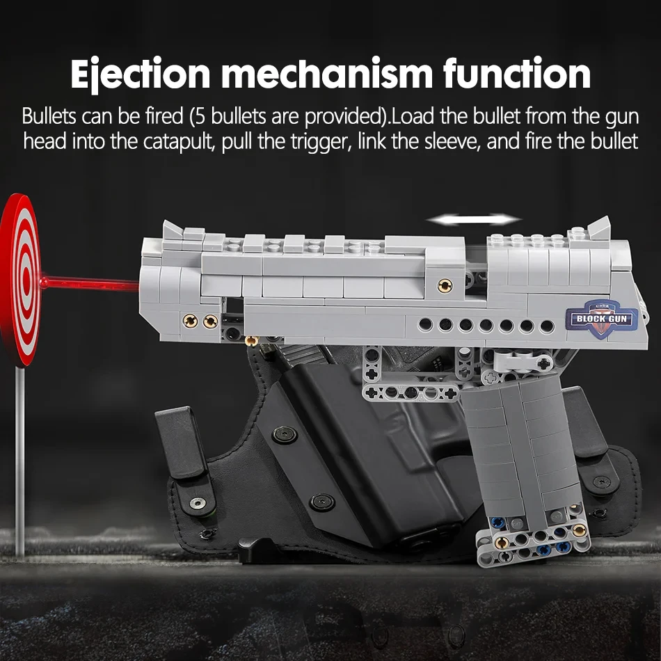 In Stock 307pcs City Technical Police Military Pistol Model Building Blocks Desert Eagle Shootable Imitation Gun Toys Kids Gifts