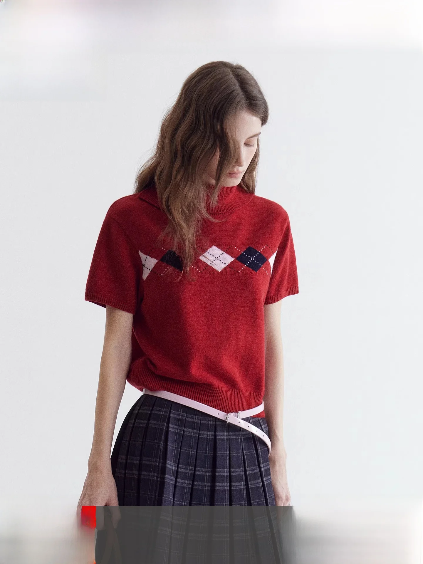 

Fano Premium Knitted ort Sve High Collar Red Top for Women Soft Cozy Nylon Blend Spring Season College Sle f High r...