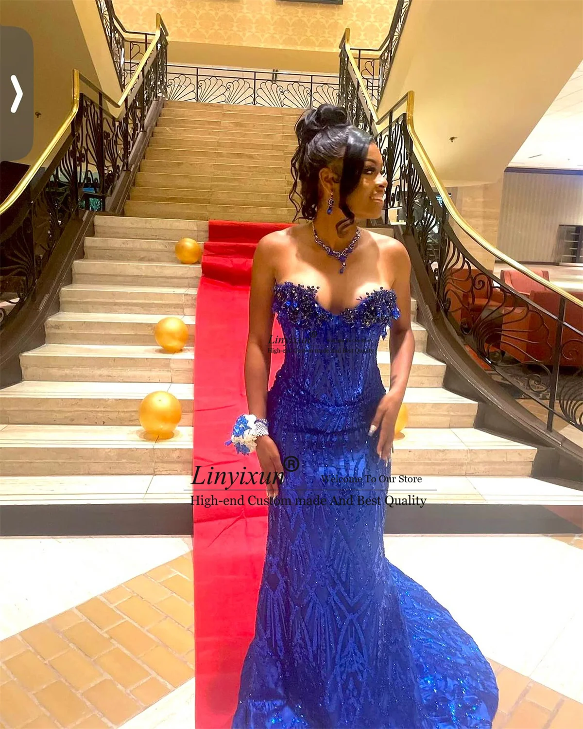 فستان حفلة موسيقية من الدانتيل مزين بالترتر اللامع مخصص حورية البحر طويل لحفلات الزفاف فستان طويل أفريقي Aso Ebi بكريستال رداء السهرة #1