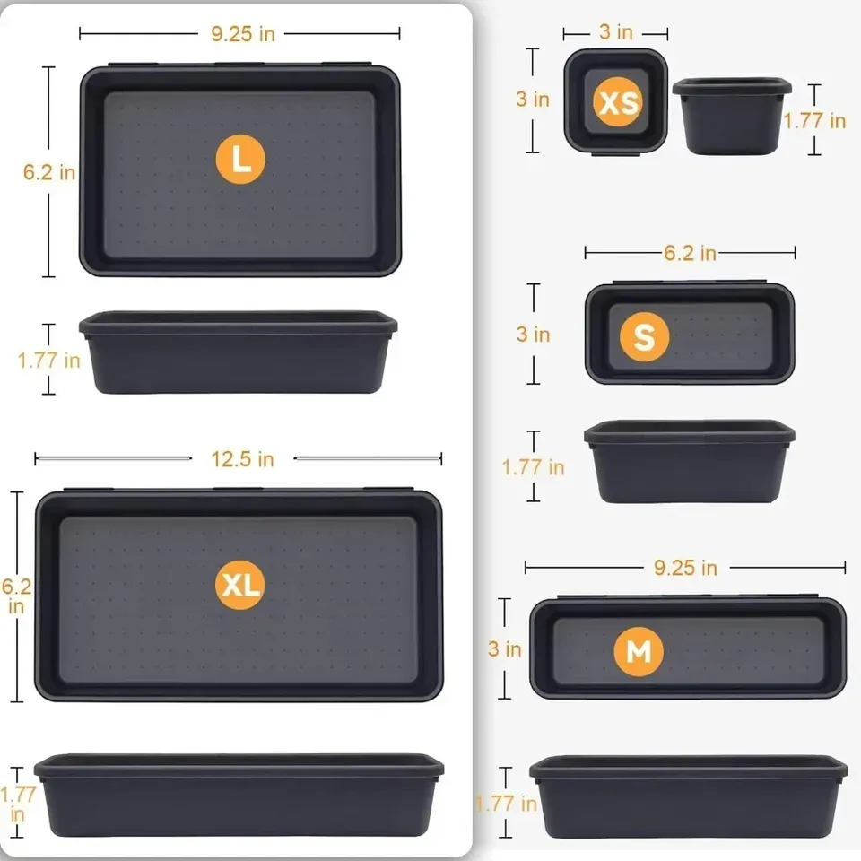  5 Size Customized Interlocking Shallow Tool Organizer Tray Divider Desk Drawer Organizers Separators Storage Bins Container 
