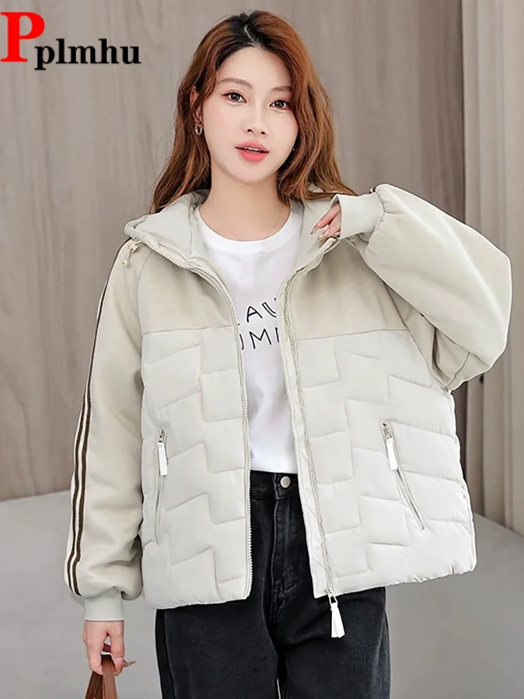 

Women's Casual Korean Fashion Warm Coat Jackets Women's Casual Baggy Zippers Hooded Chaquetas Fashion Splicing Loose Jaquetas