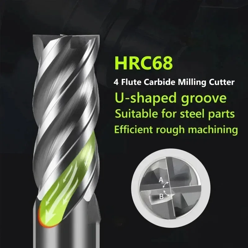 HRC68 Tungsten Steel End Mill Carbide End Mills 3 4 6 8 10 12 20 CNC Tools Milling Cutter FOR Stainless Steel 4Flute Router Bits