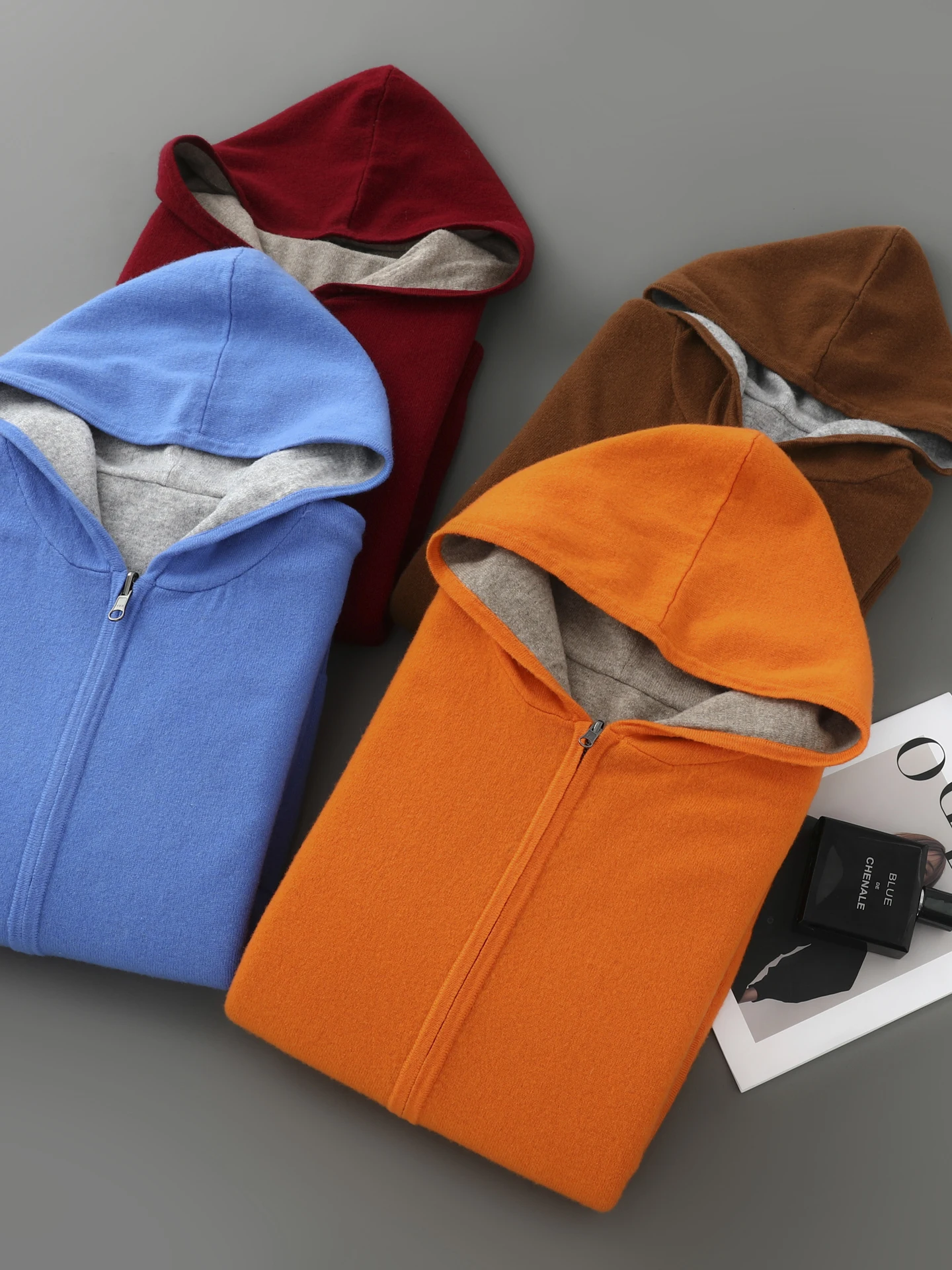 

New Men's 100% Merino Wool Cardigan Sweater Hooded Zipper Pocket Reversible Versatile Autumn Winter Knitwear Long Sleeve Jacket