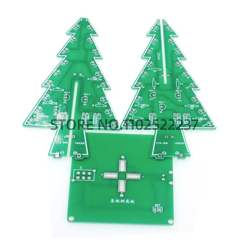 Three-Dimensional 3D Colorful Christmas Tree DIY Kit Red/Green/Yellow 3 Colors LED Water Lamp Flash Circuit Electronic Fun Suite