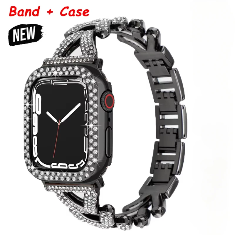 

Strap+Case for Apple Watch Ultra 49mm 45 44mm 41mm 40 38mm Women Jewelry Diamond Band IWatch Series 9 8 7 6 5 4 SE Bracelet