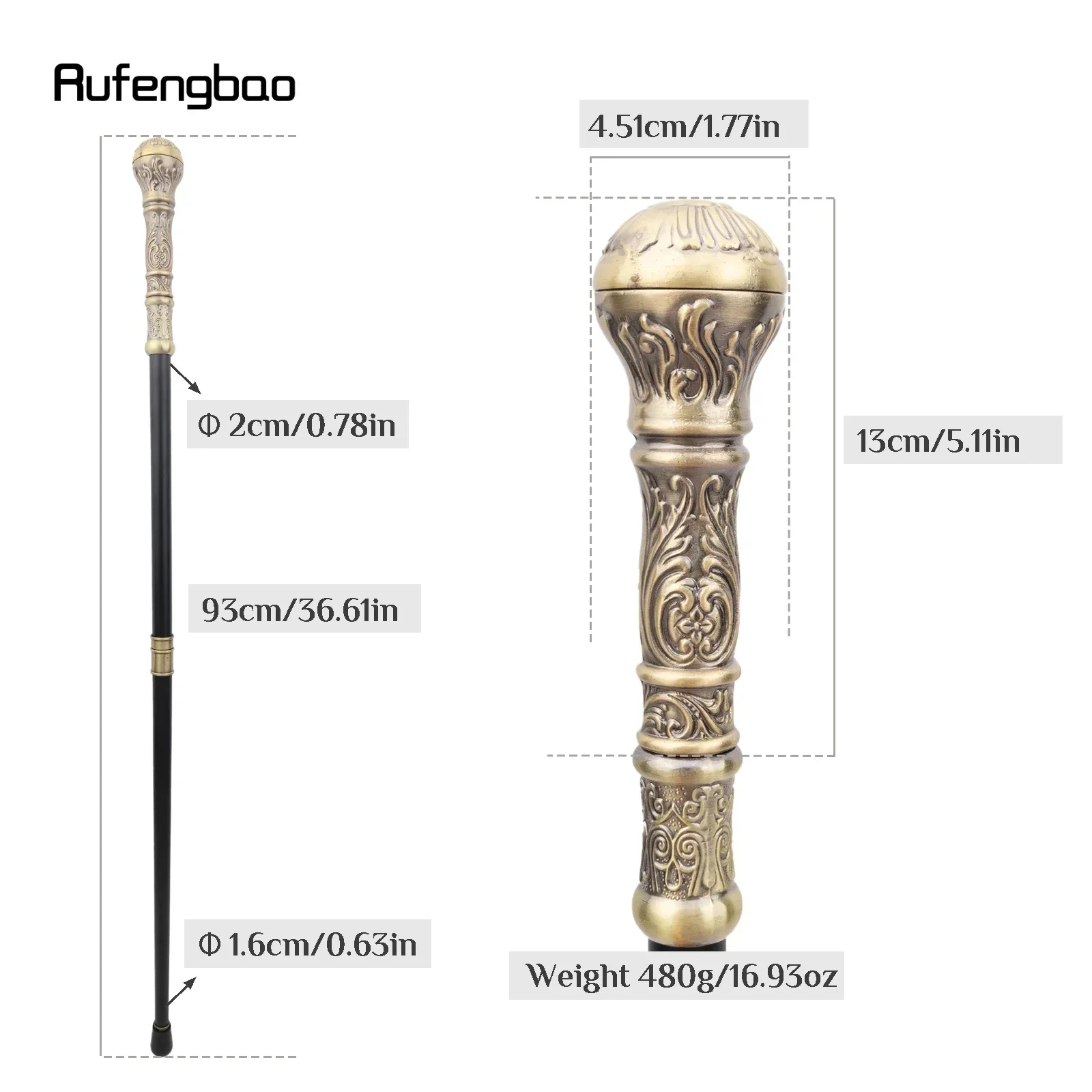 Bronze Flower Luxury Round Handle Fashion Stick for Party Decorative Cane Elegant Crosier Knob Walking Stick 93cm