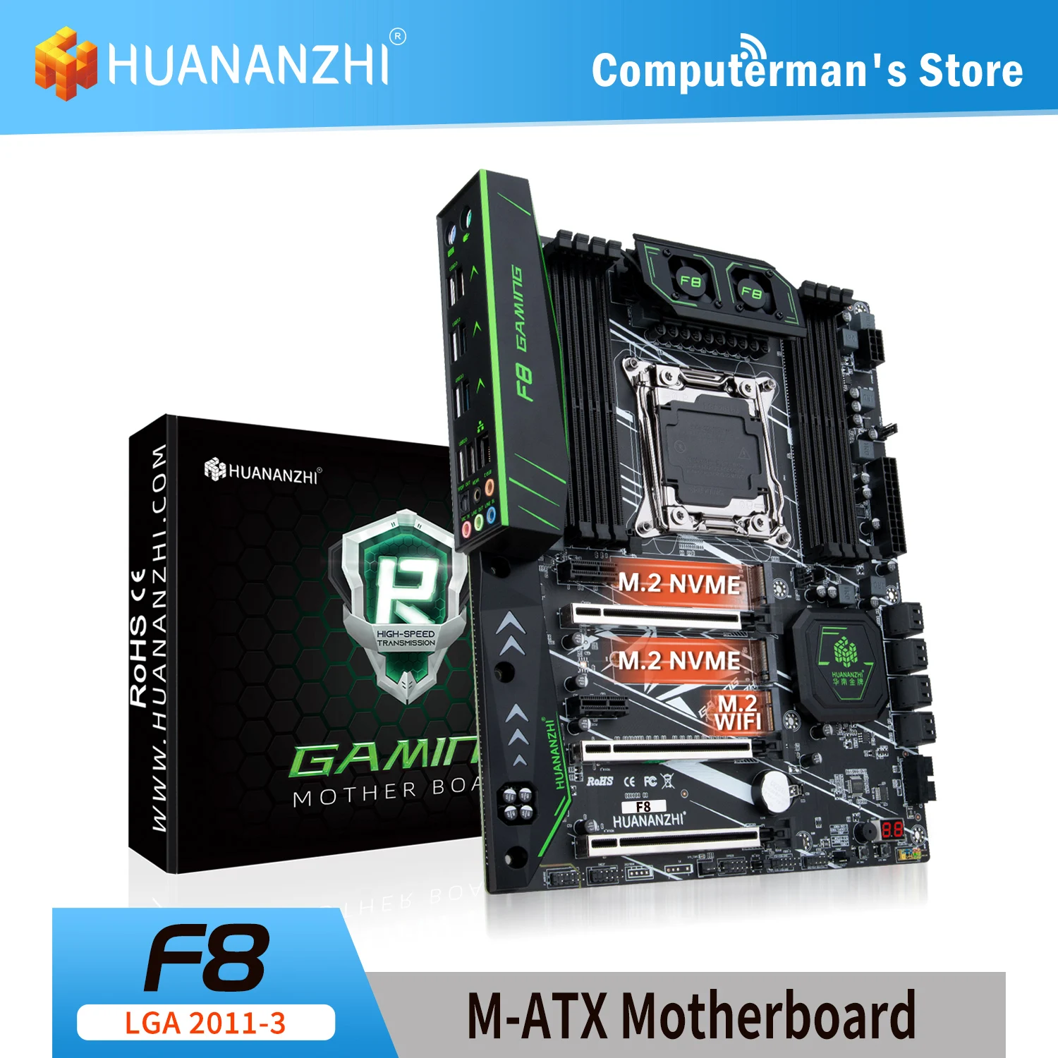 

HUANANZHI F8 LGA2011-3 X99 Motherboard support Intel XEON E5 All Series DDR4 RECC NON-ECC memory dual NVME M.2 Server