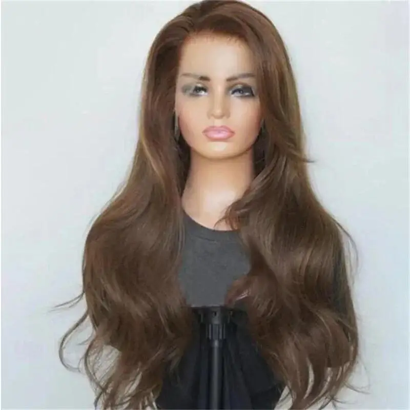 

28inch Natural Brown Long Glueless 200Density Body Wave Lace 5x5 Silk Base Human Hair Wig For Women BabyHair Preplucked Daily