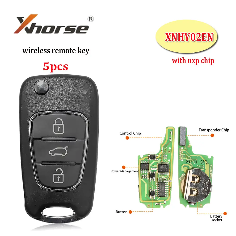 5pcs Xhorse XNHY02EN Wireless Remote Key 3 Buttons for KIA Hyundai Type with NXP Chip Car Remote Key for VVDI/VVDI2 Key Tool