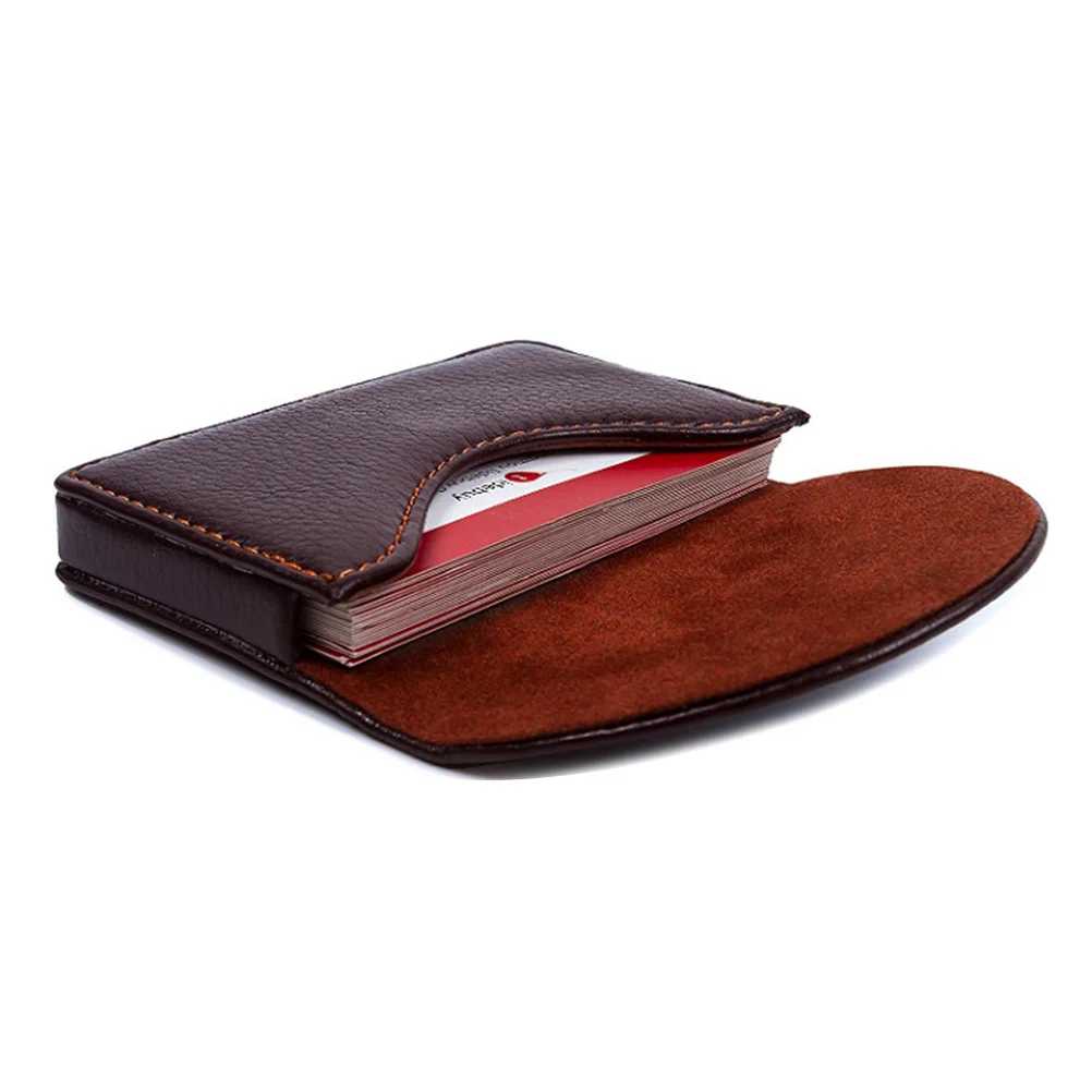 

Business Card Holder Case Portable Stainless Iron PU Magnetic Closure for Men Women Coffee Color Name Case Business