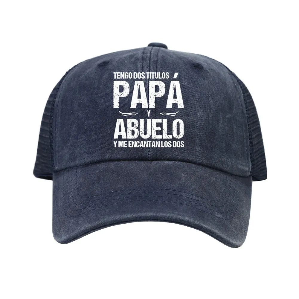 PAPA ABUELO Spanish Print Washed Cotton Baseball Cap Summer Breathable Mesh Trucker Hat Outdoor Adjustable Sports Caps Sun Hats