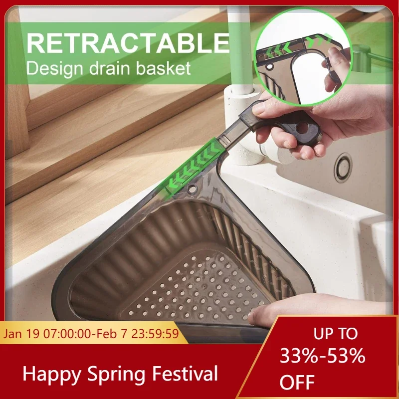 Kitchen Sink Filter Basket Corner Drain Strainer Basket Triangular Sink Storage Multi-Functional Hanging Filtering Draining Rack