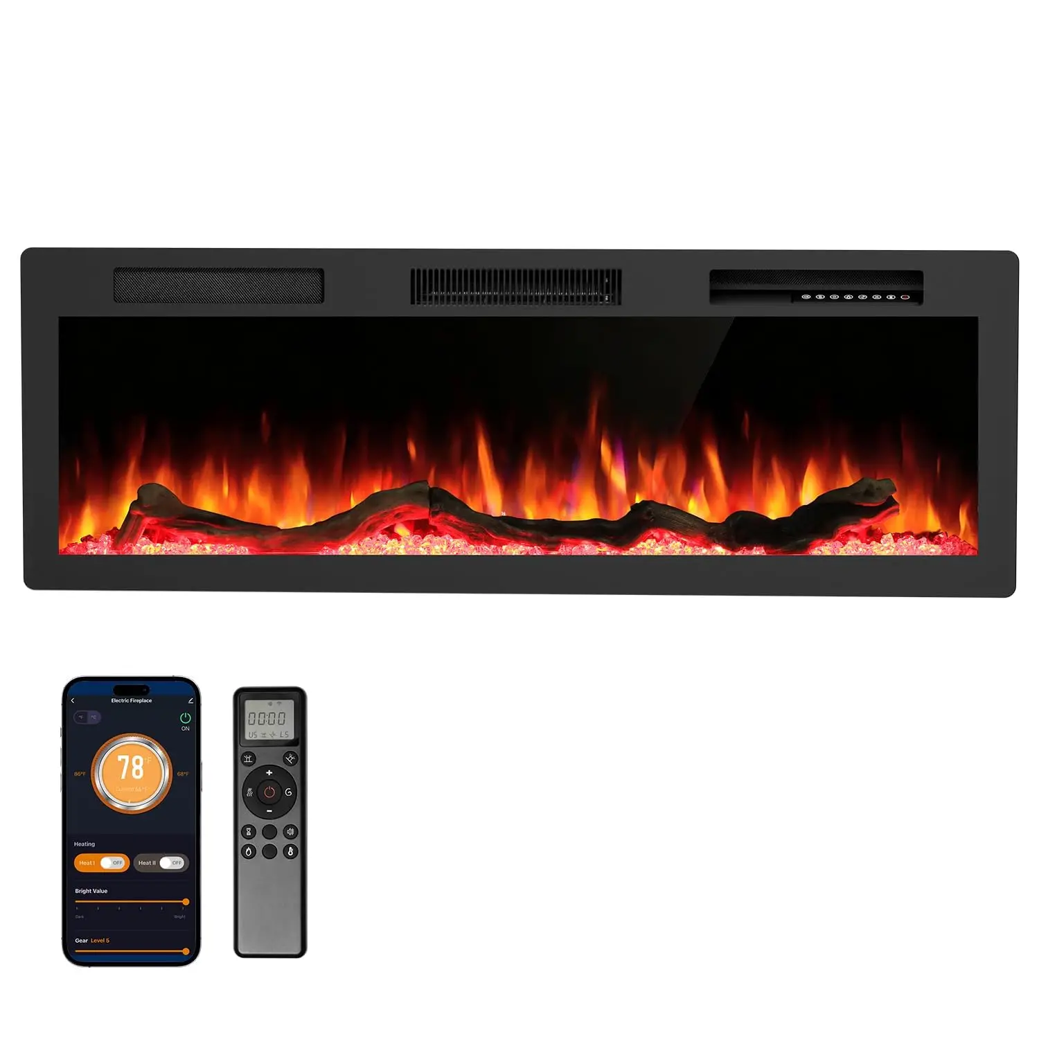 50 Inch Recessed and Wall Mounted Smart Electric Fireplace, Alexa/WiFi Enabled, APP Control with Multiple Sound Modes