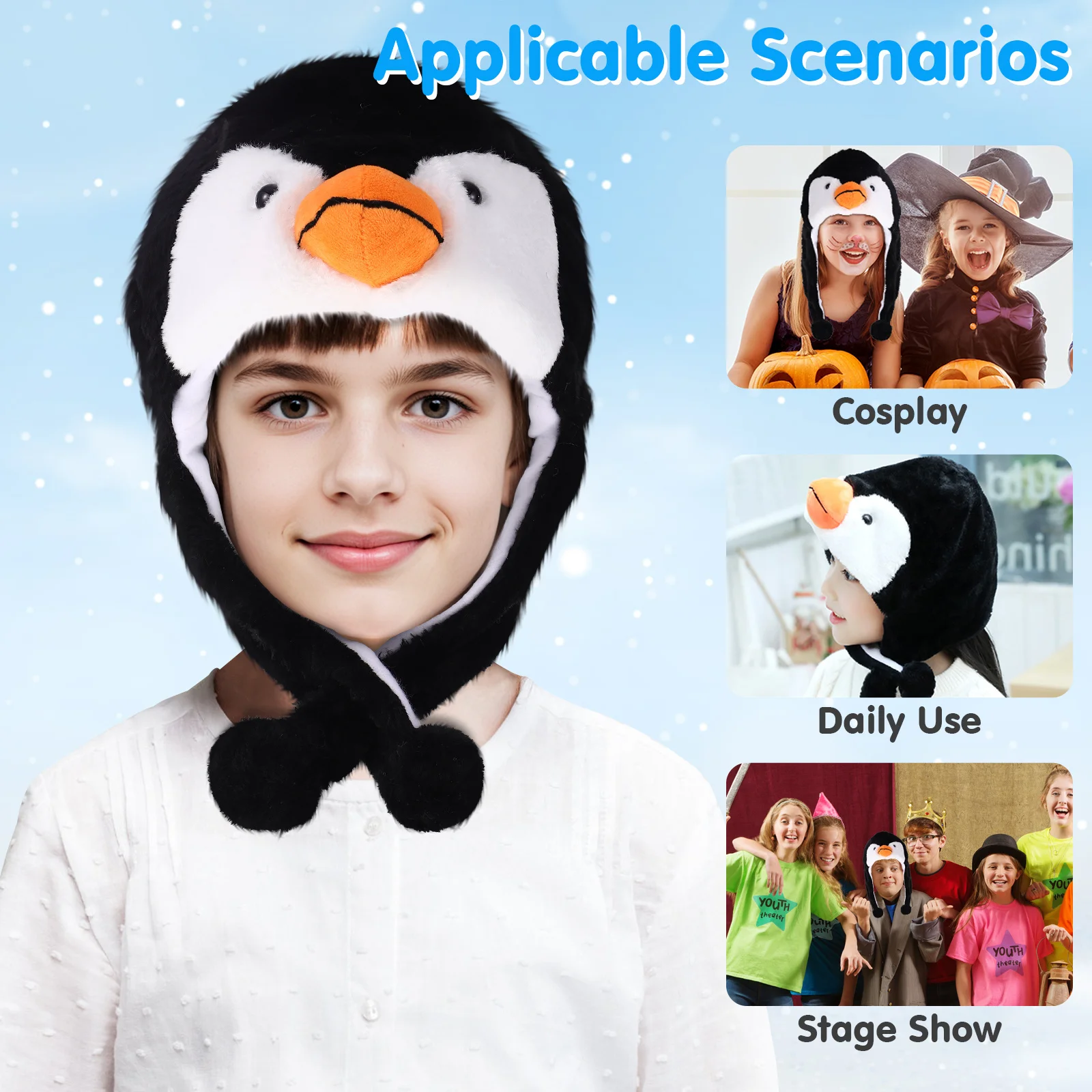 Tiermütze, warme Wintermütze für Erwachsene und Kinder, dehnbare Kapuze, Kostümzubehör, Karneval, Party, Halloween, Cosplay