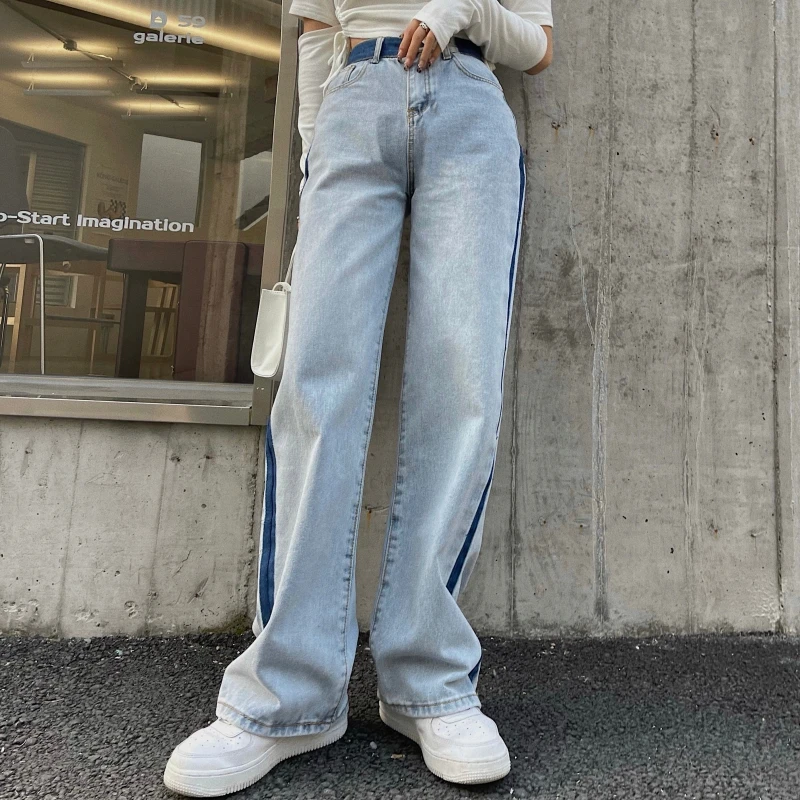 Zhisilao Nieuwe Baggy High Street Jeans Vrouwen Vintage Vriendje Blauw Denim Broek 2022 Wijde Pijpen Rechte Jeans Koreaanse