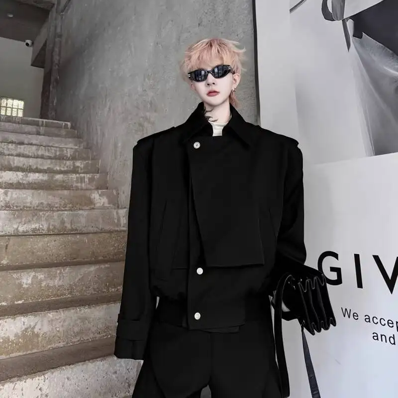 WVGA Spring Autumn New Men Tide Solid Color Lapel Epaulet Double Placket Trendy Long Sleeve Jacket Niche Chic Casual Coat W18595