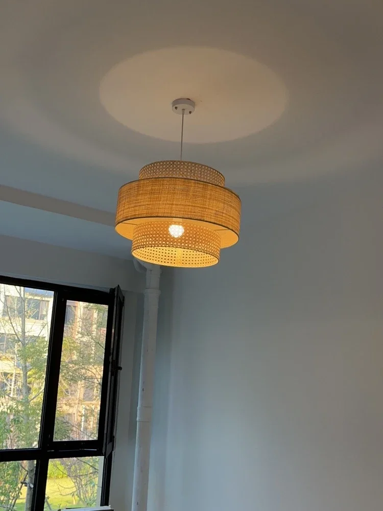 Hand-woven Wicker Rattan Pendant Lamp For kitchen/Dining Room/Bedroom Retro Restaurant Chandelier Creative Designe