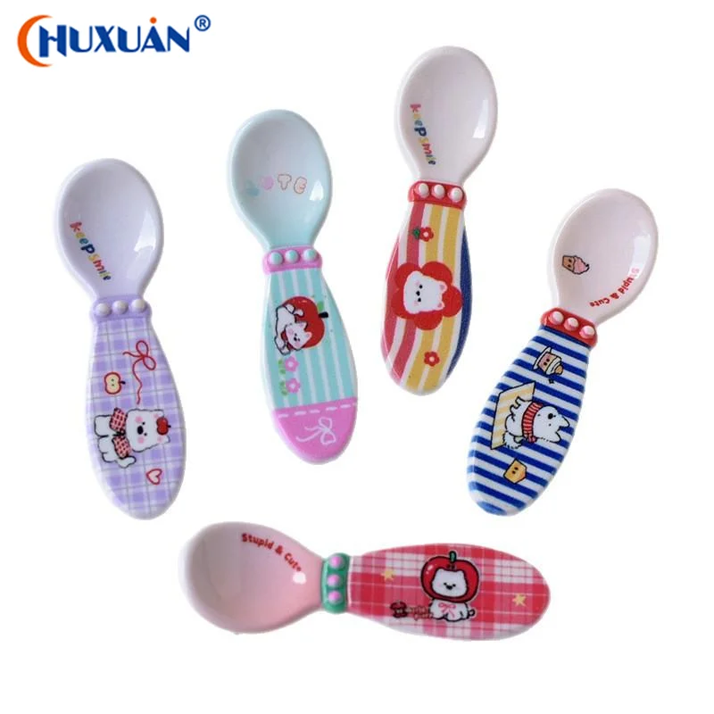 Q 10Pcs Cartoon Spoon Cute And Durable Rice Spoon Preschool Complementary Food Tableware Gifts DIY Accessories