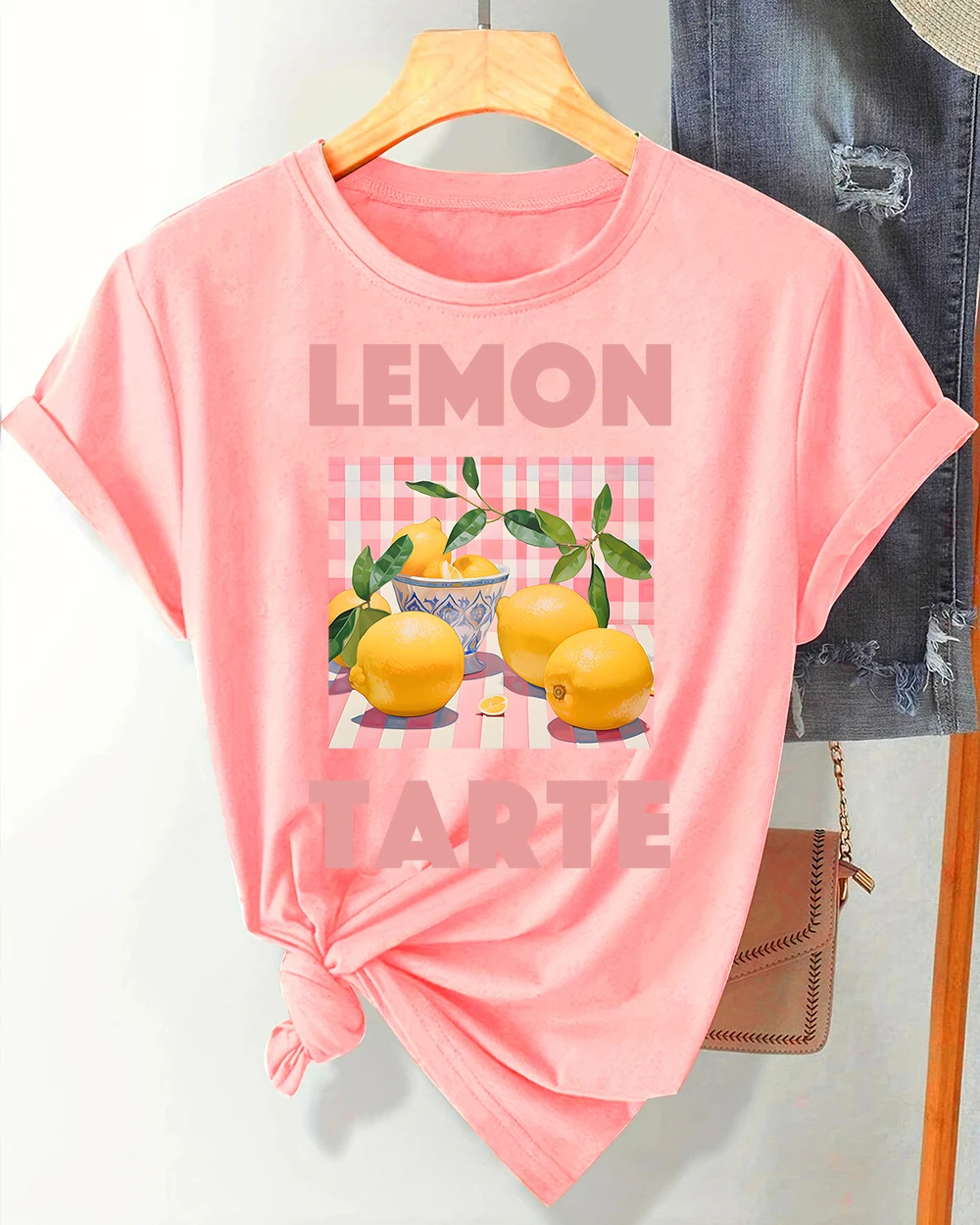 

Freshly Squeezed Lemon Pattern Retro T-Shirt Women Summer Short Sleeve Trendy Crewneck Basics Tops Comfortable Female Slim Tee