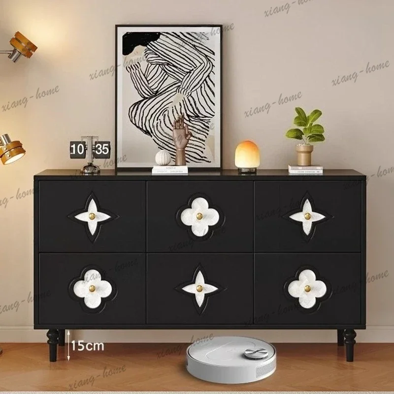 PG French Style Retro Sideboard Elegant Shell 4leaf Clover Shape Solid Wood Bucket Storage Cabinet Bedroom Living Room Furniture