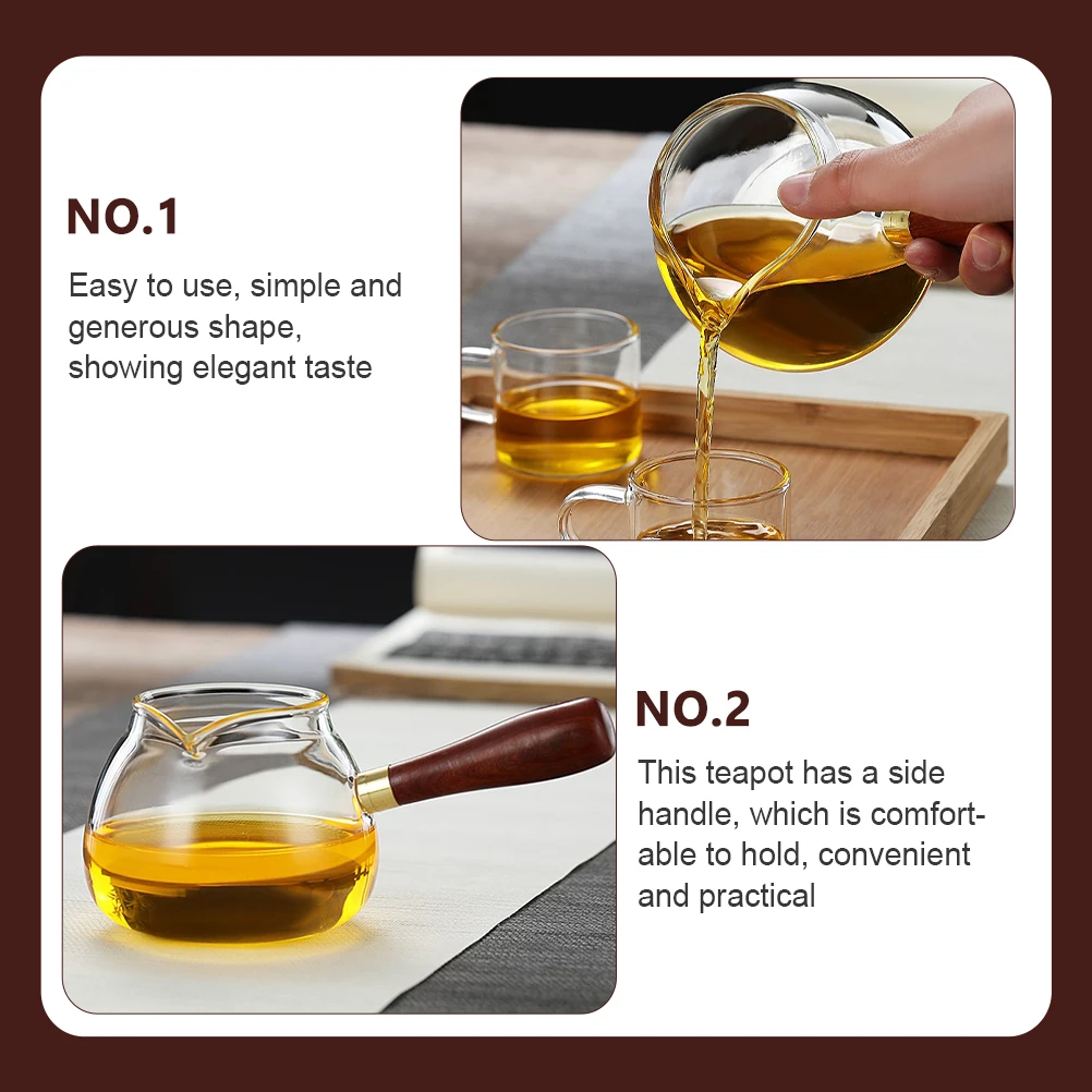 

Side H Teapot Mini Glass Wood Smooth Practical Restaurant Home Household Tea Pot Office Gift Tea Kettle Household Pot