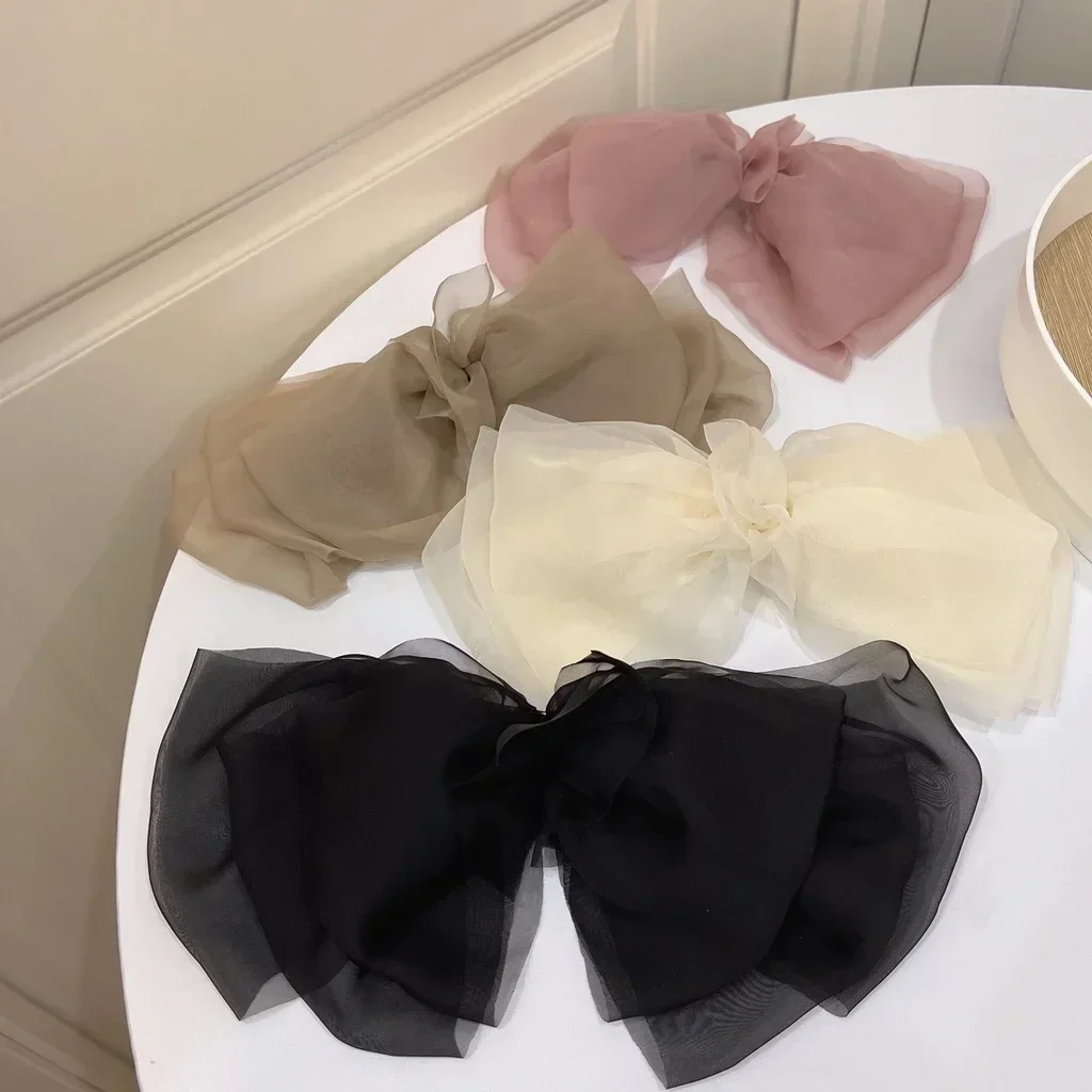 Fashion New Oversize Hair Bows Chiffon Solid Color Large Bowknot Hairpins Spring Clamp Clip Women Korea Headwear Accessories