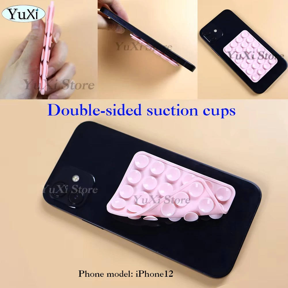 Ventouse Double face en Silicone, avec lingettes de nettoyage sec et humide, pour fixation de téléphone portable, ventouse en caoutchouc pour la fixation