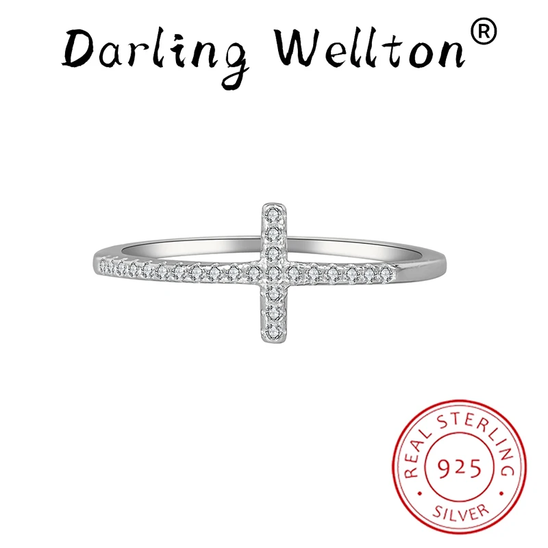 

Creative Cross Full Of Diamond Couple Rings For Women Genuine Original Sterling 100% S925 Silver Anniversary Gift Party Jewelry