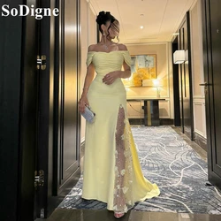 SoDigne Elegant Yellow Evening Dresses Off Shoulder Lace Appliques Mermaid Side Slit Party Dress 2024 Formal Events Prom Gowns