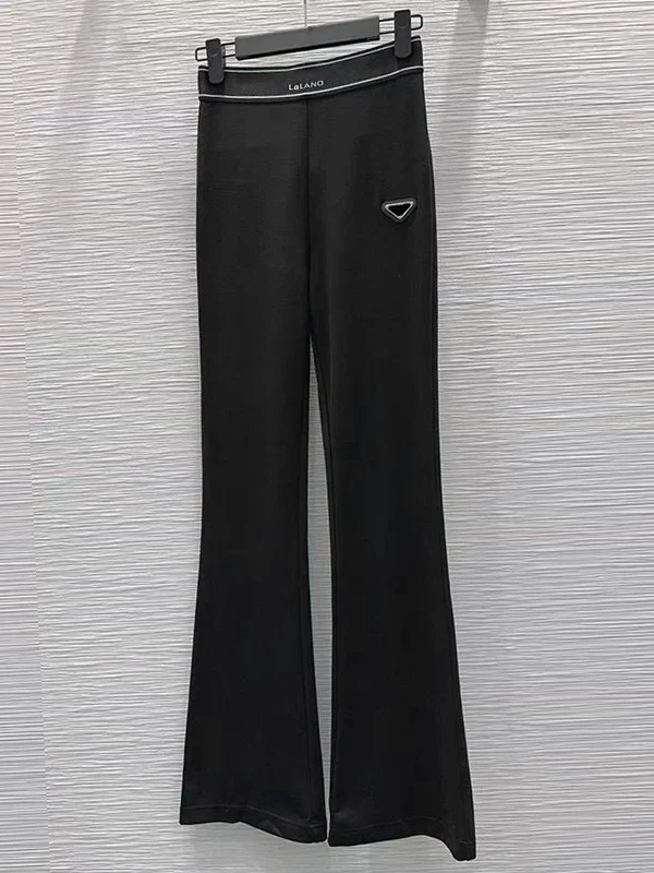 High Waist Bell Bottom Casual Pants Women's Slimming Design Yoga Sports Long Trousers Fashionable All-Match Pure Color
