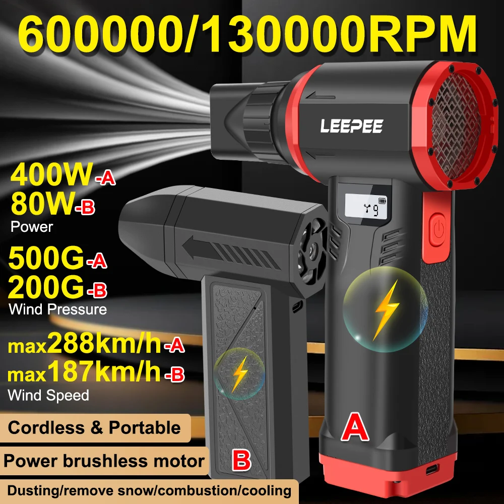 Compresseur d'air Portable pour voiture, nettoyeur de neige, 600/130,000 tr/min, ventilateur à Jet Turbo, pompe électrique sans fil