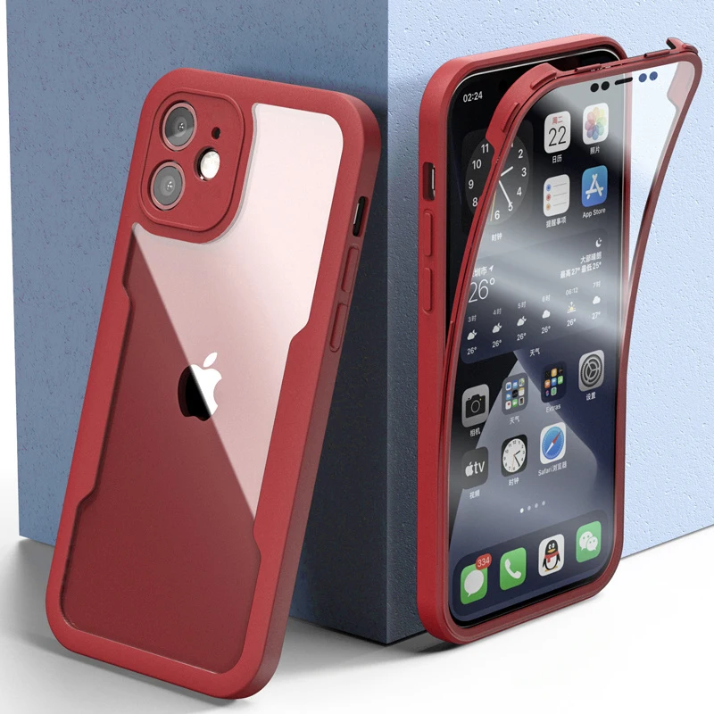 Luxuriöse 360°-Vollschutz-Hülle für iPhone 18 17 16 15 14 13 11 12 Pro Max XS 7 Plus, durchsichtige Vorder- und Rückseite, Silikon-Bumper, stoßfeste Abdeckung – Detail 12