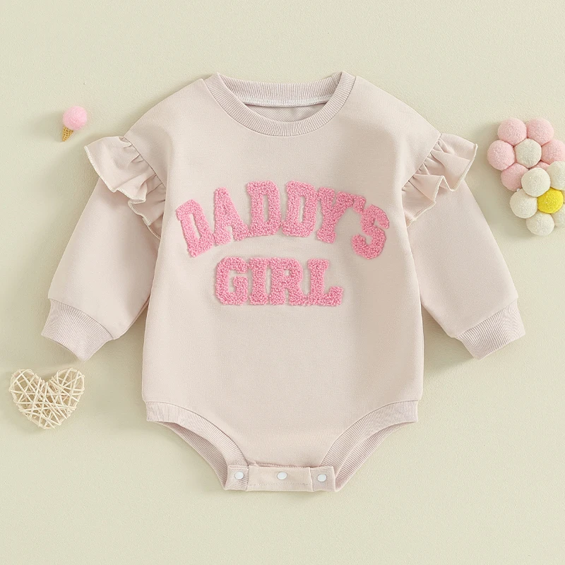 2023-10-05 Lioraitiin 0-18M Daddys Girls Newborn Baby Clothes Ruffle Long Sleeve Sweatshirt Bodysuit Infant Baby Girl Outfits