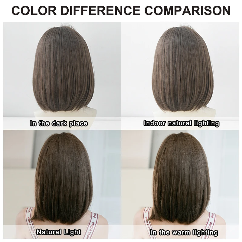 7JHH WIGS High Density Synthetic Straight Cool Brown Wig for Women Daily Use Shoulder Length Layered Brown Hair Wigs with Bangs