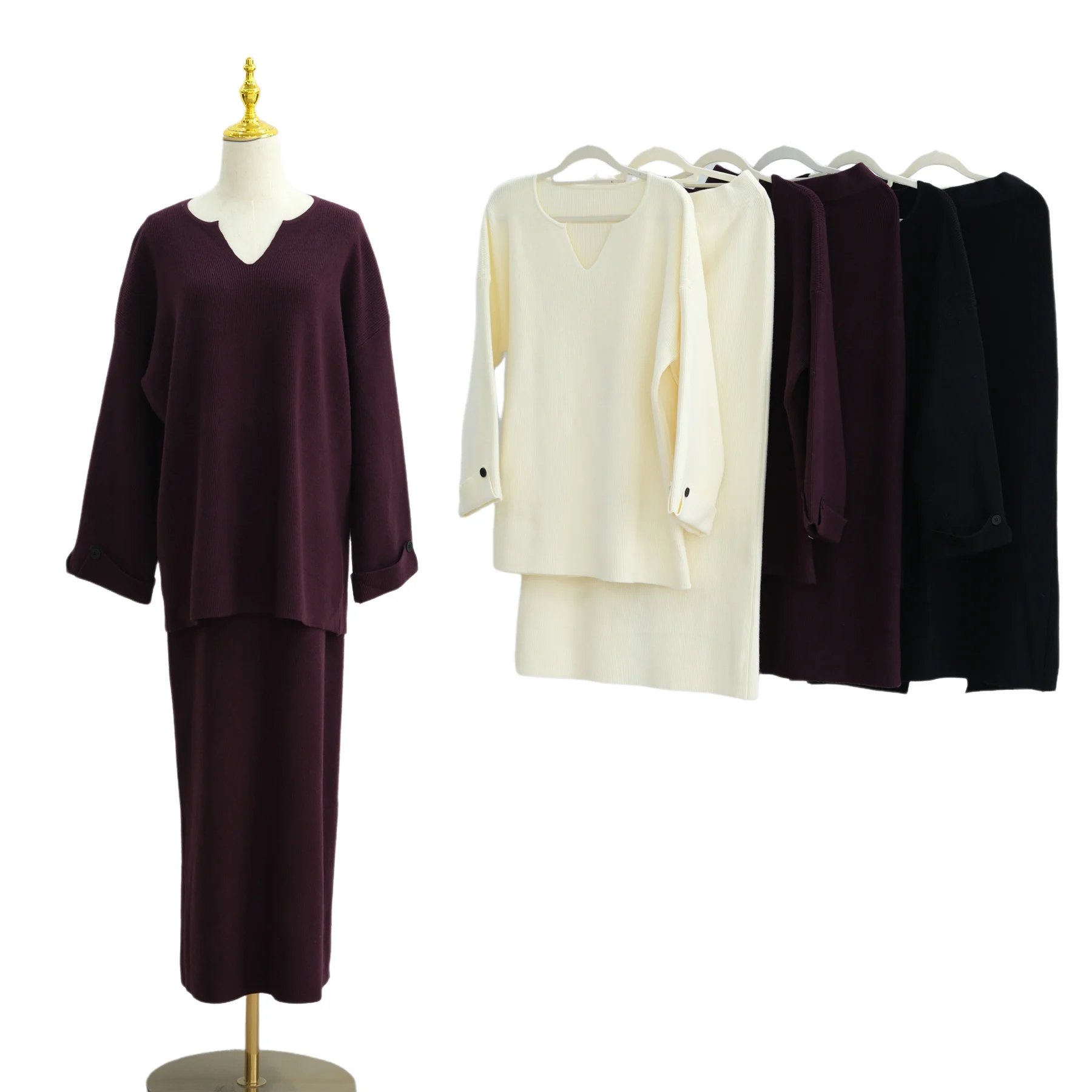 

Вязаный свитер Рамадана, однотонный мусульманский комплект из 2 предметов, женский мусульманский абайя, верхняя юбка, скромный исламский кафтан, халат Femme Musulmane Kaftan