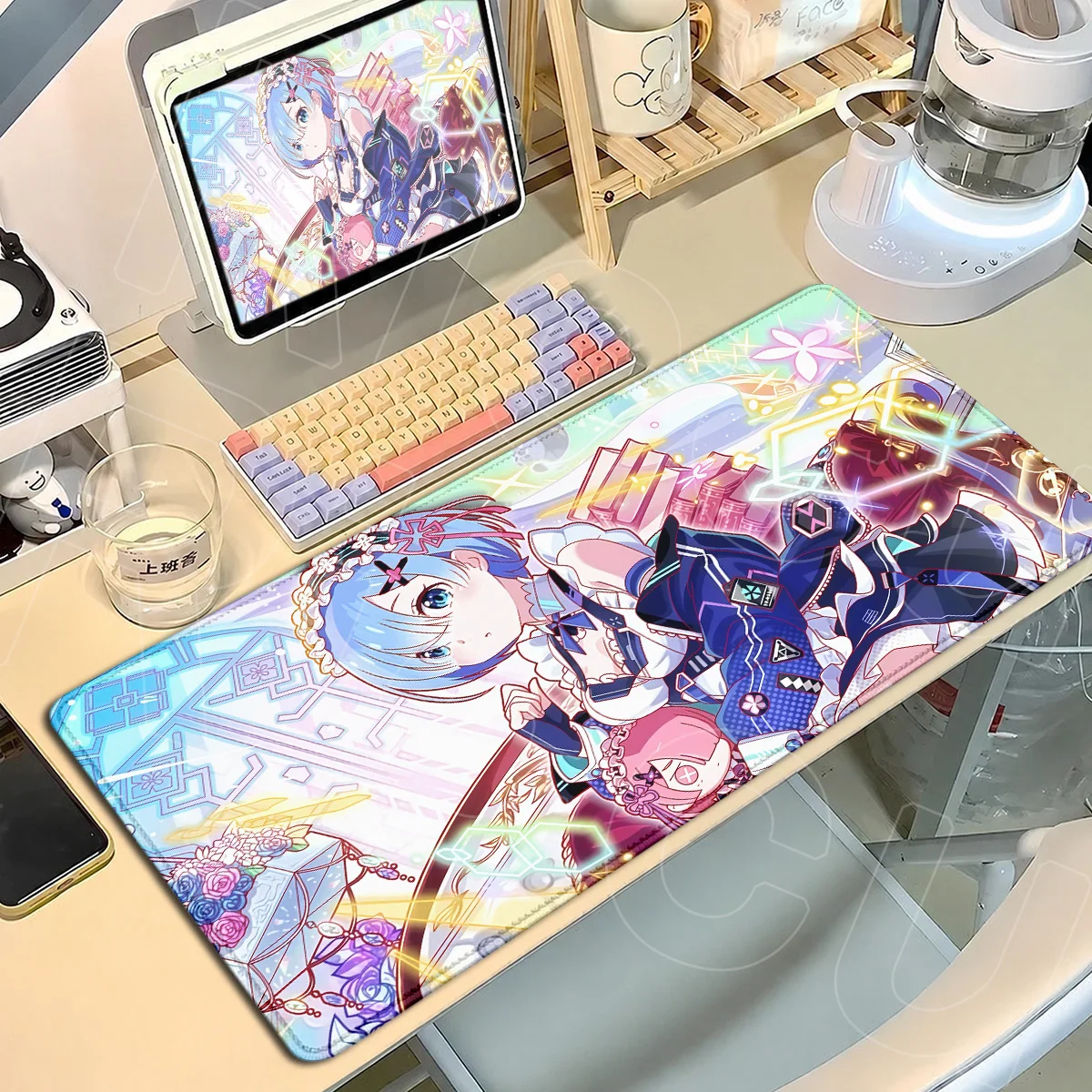 Large Computer Locking Edge Extended Decoration Mats Kawaii Anime Girl Desk Mousepads Re Zero Rem Lem Mauspad Rubber Accessories