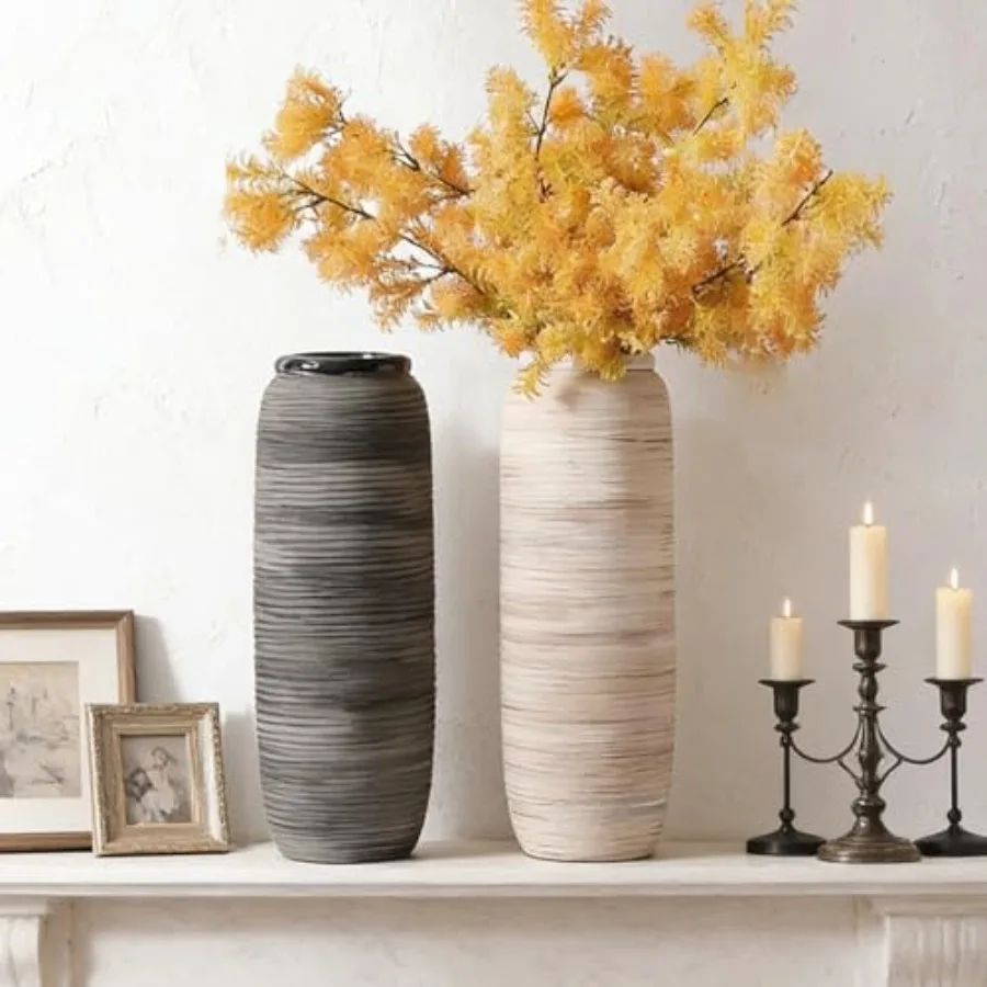 White Tall Vase for Floor, 18'' Extra Large Vase for Pampas Grass Dried Flower Bouquet, Big Ceramic Rustic Vases for Home Decor view 6