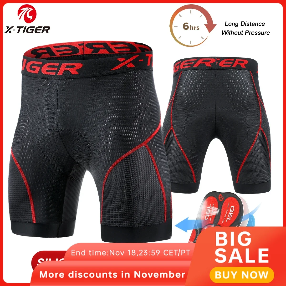 X-TIGER Cycling Underwear Gel Pad Breathable Non-Slip Men Cycling Shorts Shockproof Bicycle Underpant MTB Road Bike Riding Short