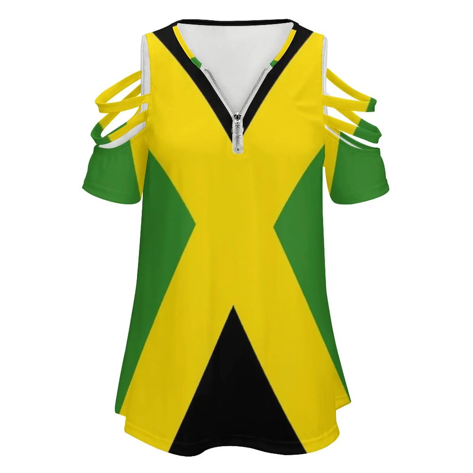 Jamaica Flag Women Zipper Sexy Printed Vintage T Shirts Tops Full Print T-Shirt Jamaica Jamaican Flag Flags Country Countries