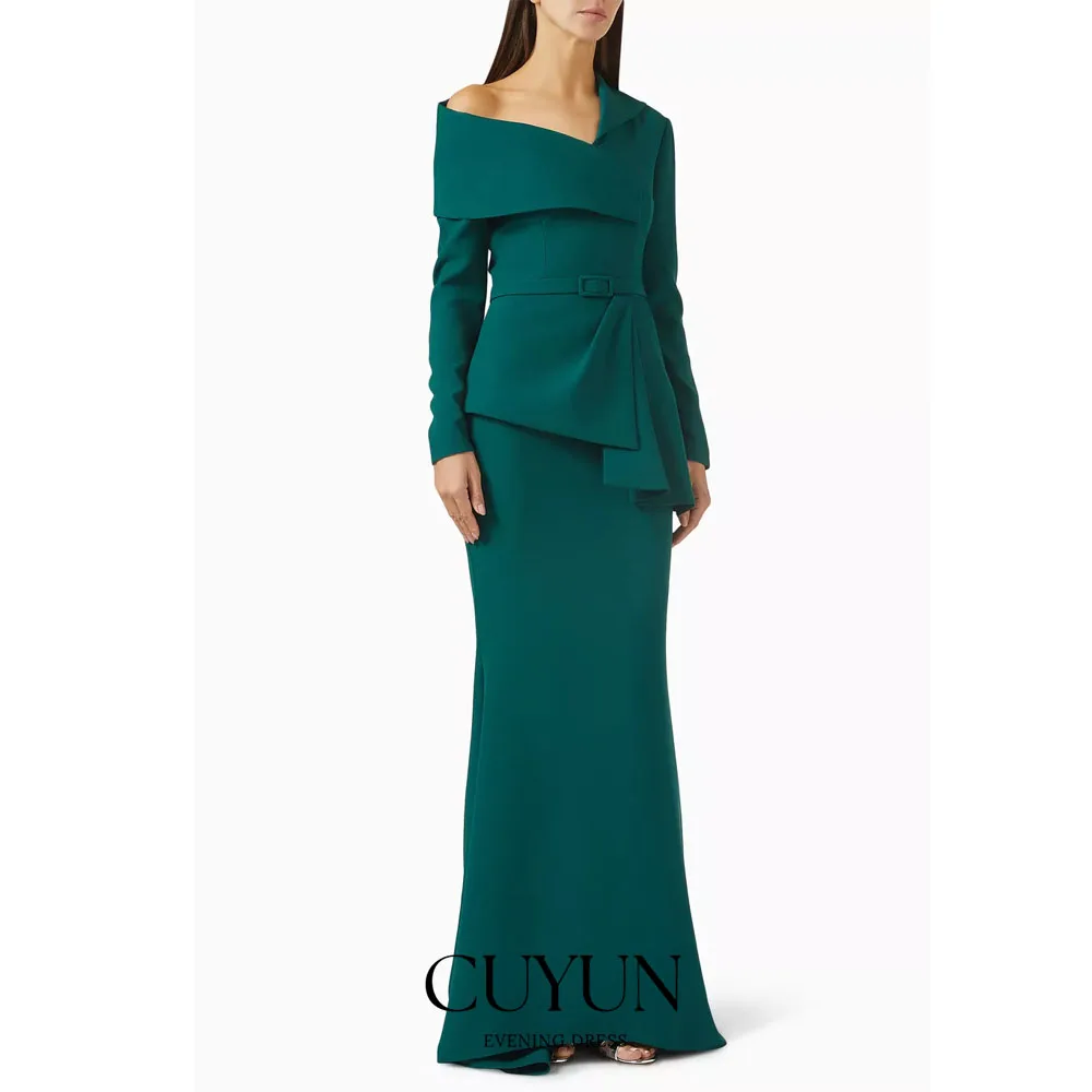 

CUYUN современное вечернее платье русалки по индивидуальному заказу для женщин, зеленое вечернее платье с длинными рукавами, длиной до пола, платье для выпускного со шлейфом