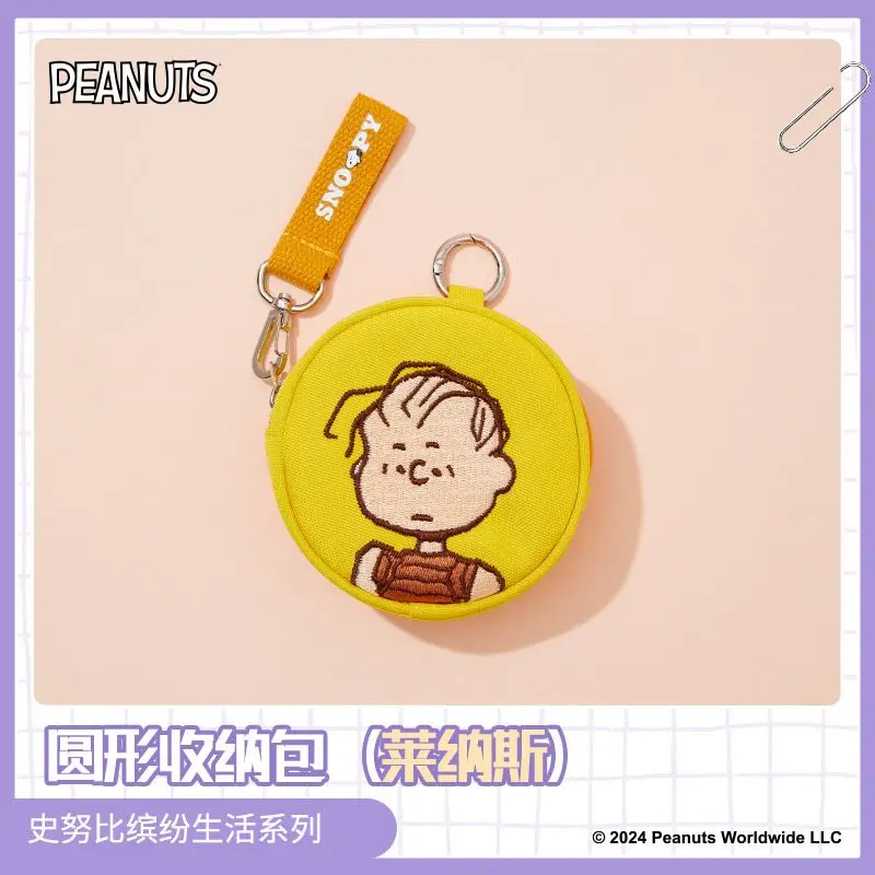 Nuevo Anime Snoopy dibujos animados Snoopy pequeño monedero con cremallera bolsa de almacenamiento pequeña portátil bolsa de almacenamiento redonda de la serie Life colorida