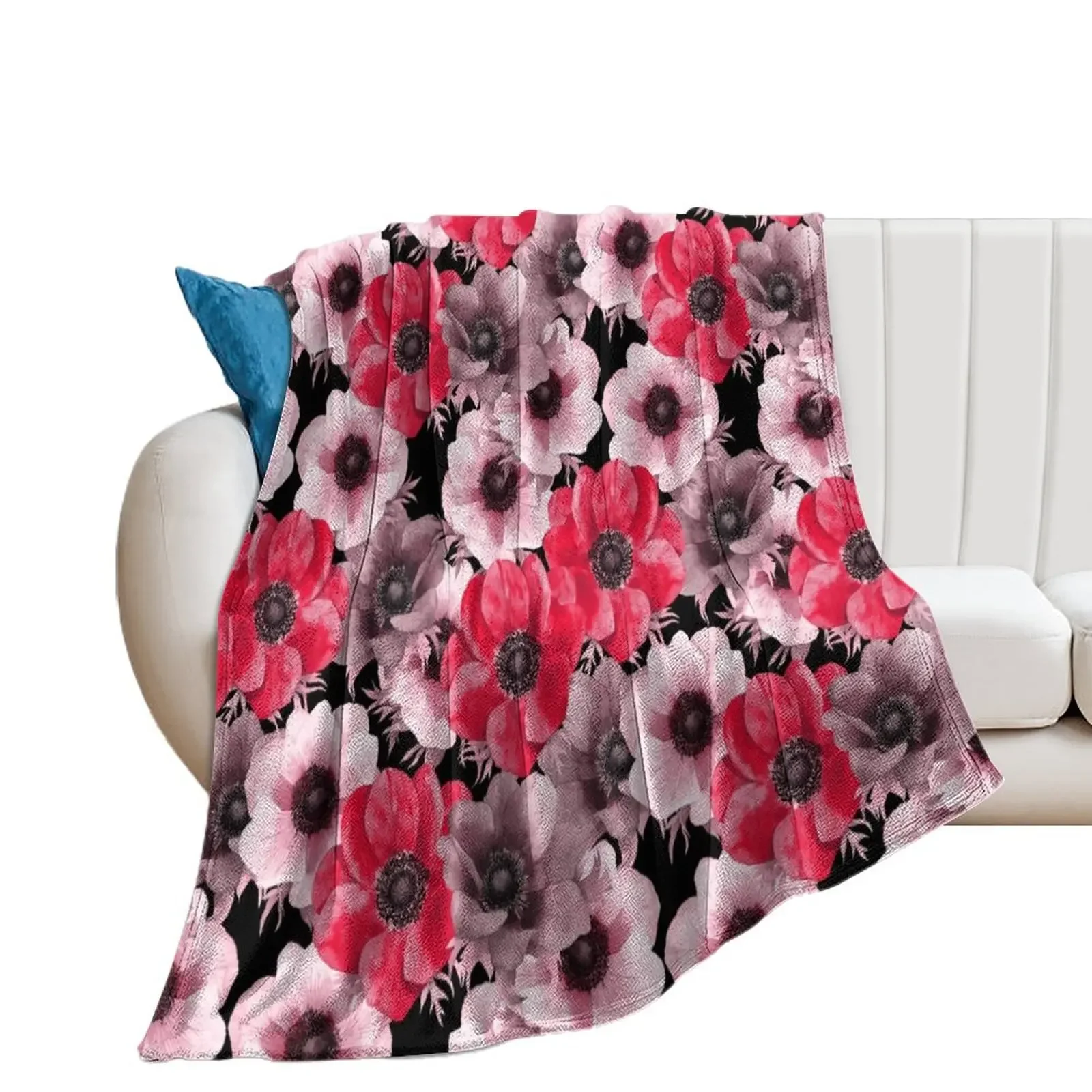 red anemone pattern Throw Blanket Multi-Purpose warm for winter Hairys Blankets